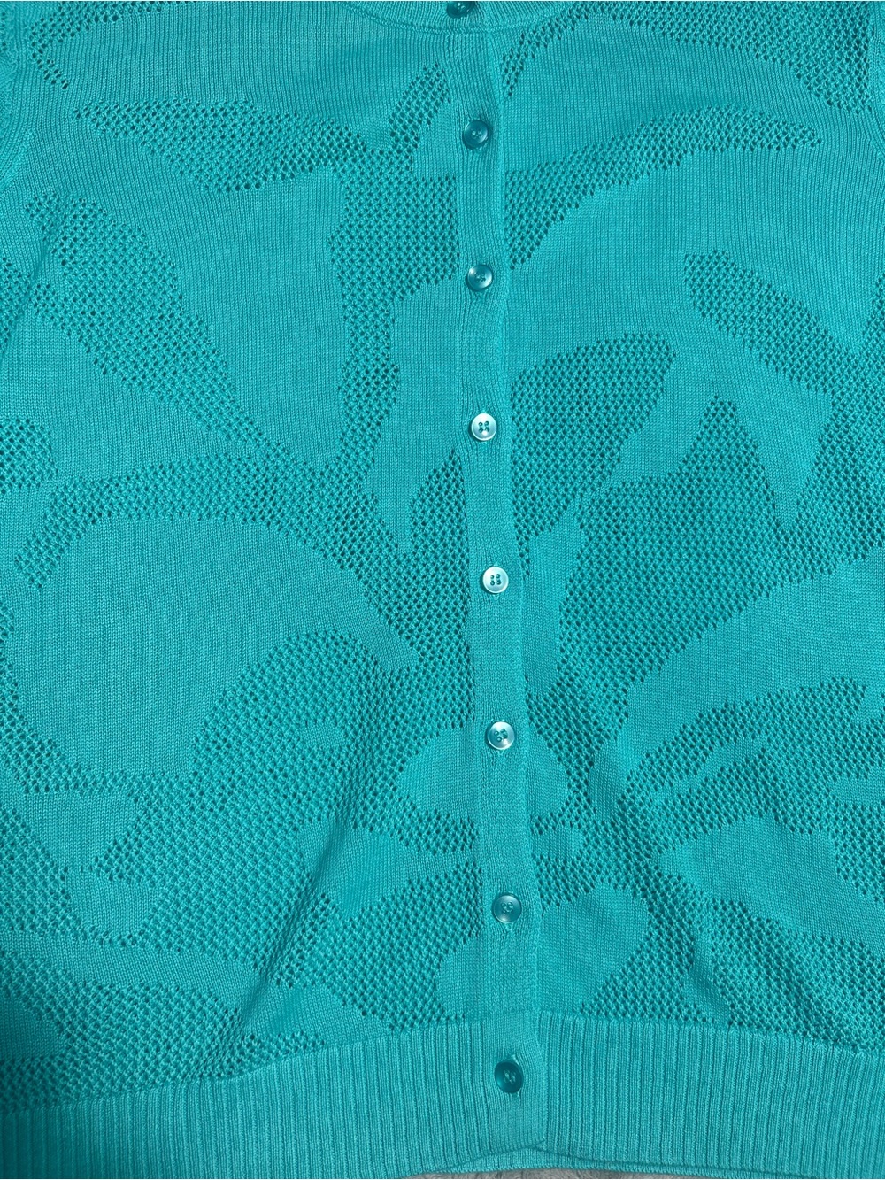 BEAUTIFUL by Lawrence Zarian Women’s Teal Floral Knit Crew Neck Cardigan M - Picture 4 of 8